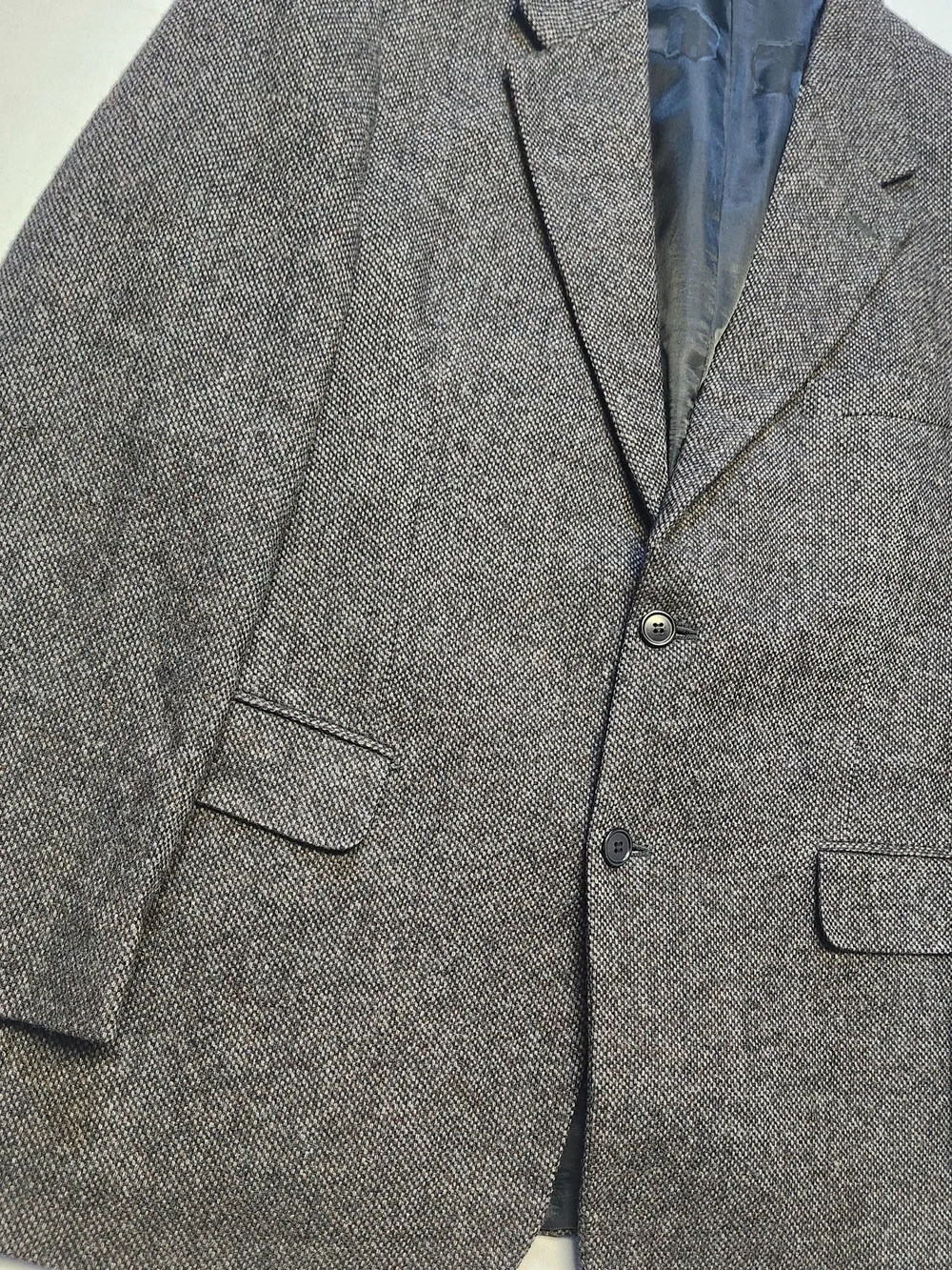 VTG Tweed Jacket 44R Large Gray Barleycorn 100% Wool Lambswool Marled Blazer